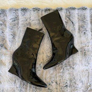 Black Suede Studio Lauren Patent Wedge Ankle Boots